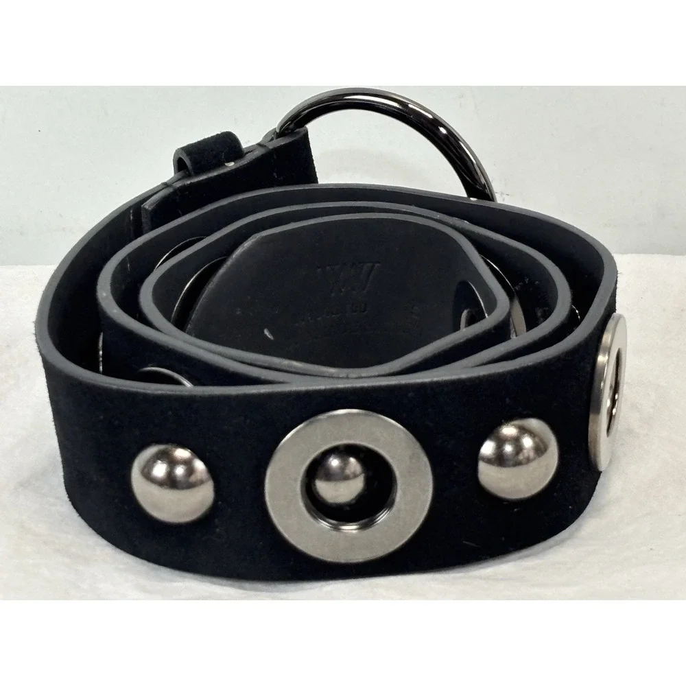 The W By Worth Collection Leather Belt Metal Women's Small Black Chunky Modern